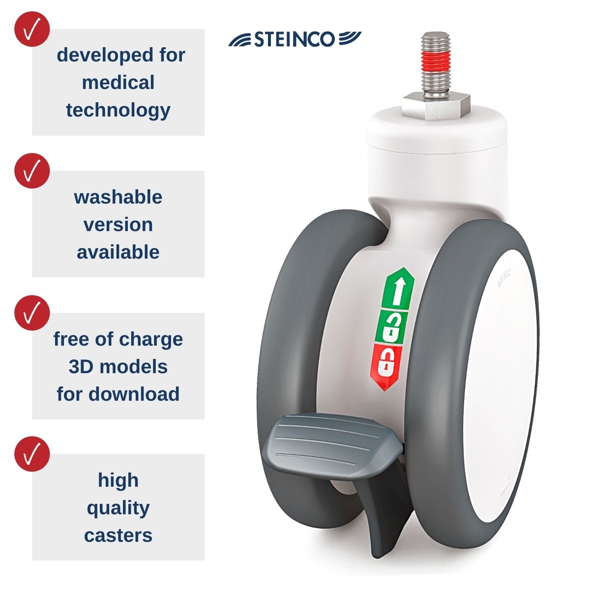 medical caster wheels high quality made by STEINCO in Germany whith lock / brake